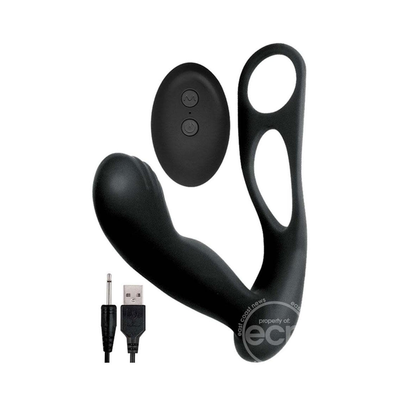 NassToys Butts Up Rechargeable Silicone Prostate Massager with Scrotum & Cock Ring - Black