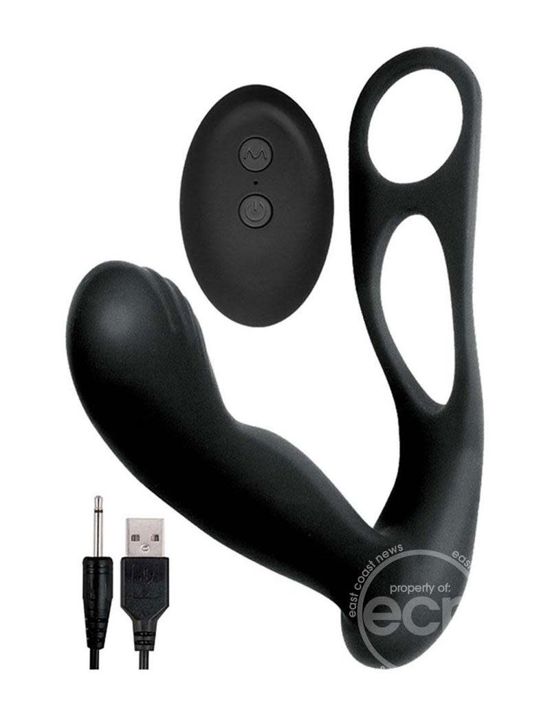 NassToys Butts Up Rechargeable Silicone Prostate Massager with Scrotum & Cock Ring - Black