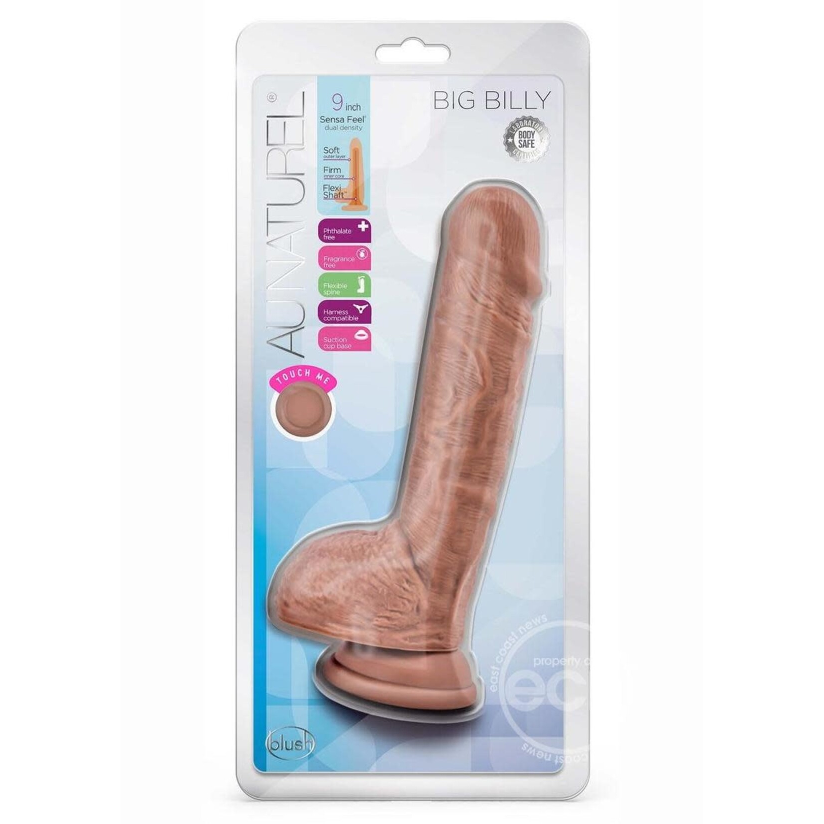 Blush Novelties Au Naturel Big Billy Dual Dense Dildo with Balls 9in - Caramel