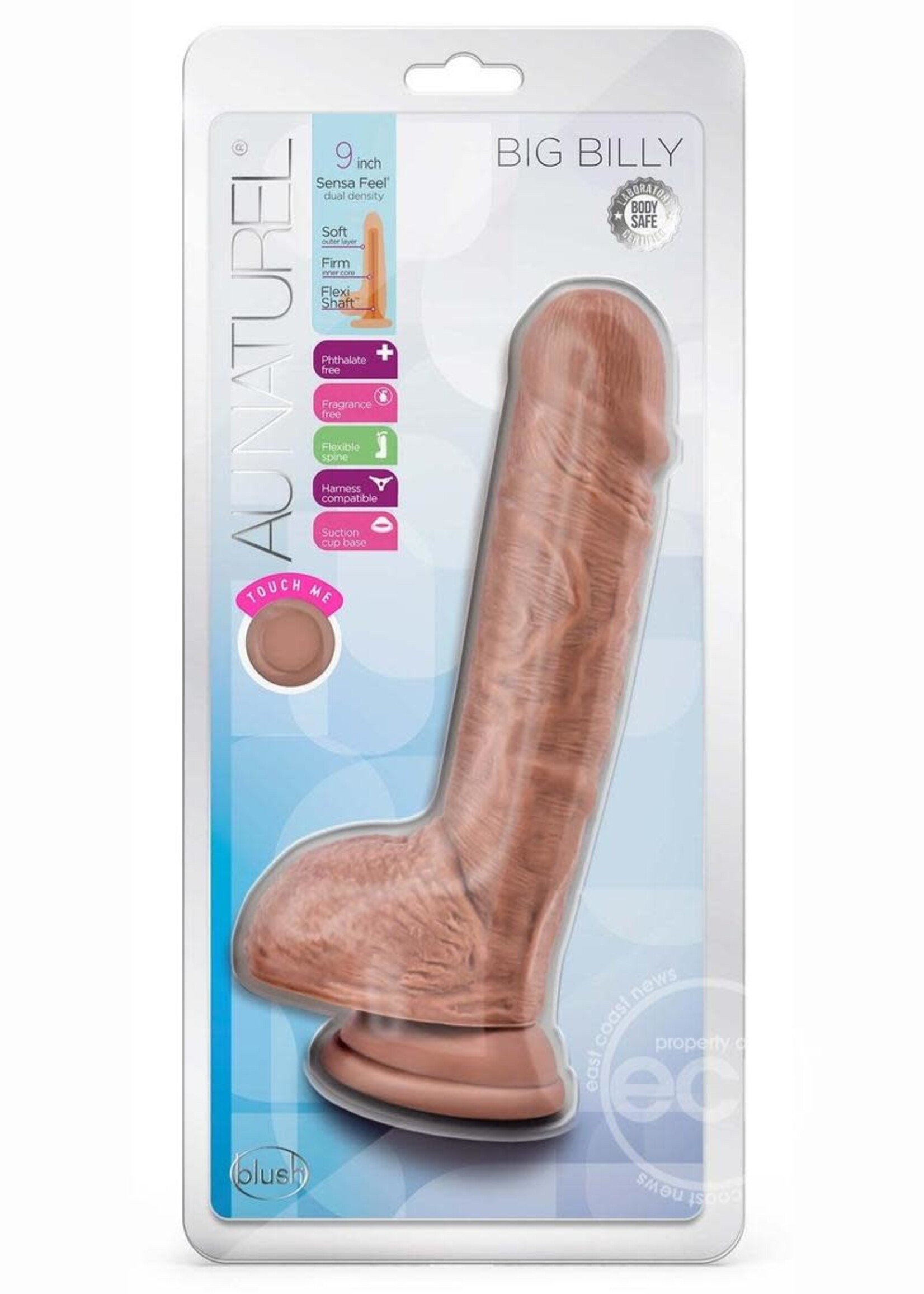 Blush Novelties Au Naturel Big Billy Dual Dense Dildo with Balls 9in - Caramel