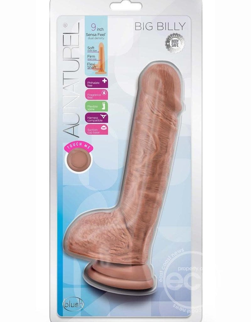 Blush Novelties Au Naturel Big Billy Dual Dense Dildo with Balls 9in - Caramel