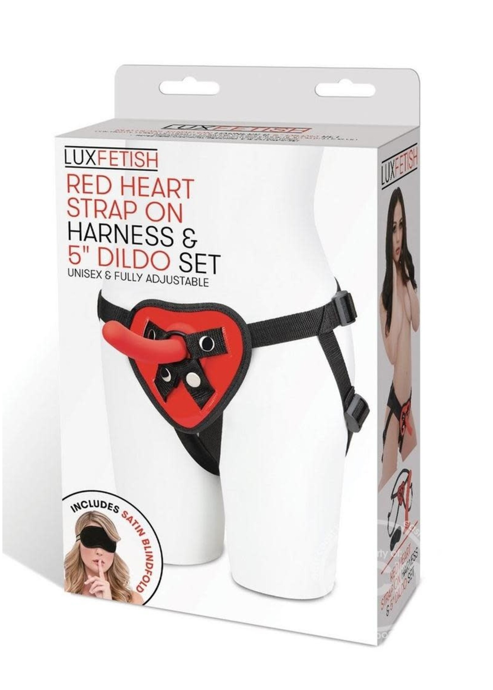 Lux Fetish Lux Fetish Red Heart Strap on Harness & Silicone Dildo Set 5in