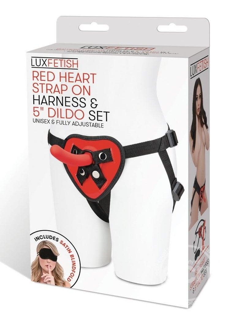 Lux Fetish Lux Fetish Red Heart Strap on Harness & Silicone Dildo Set 5in