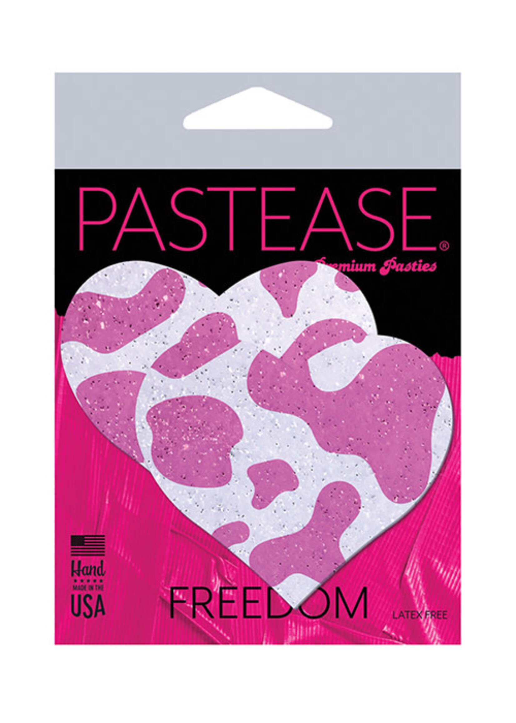 Pastease Pastease Premium Cow Print Glittery Velvet Heart - Pink Strawberry O/S