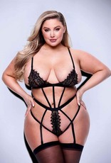 Baci Sexy Strappy Lace Teddy with Garters - Queen Size
