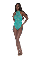 Dreamgirl Halter Teddy With Scalloped Lace Edge Trim - One Size - Ocean