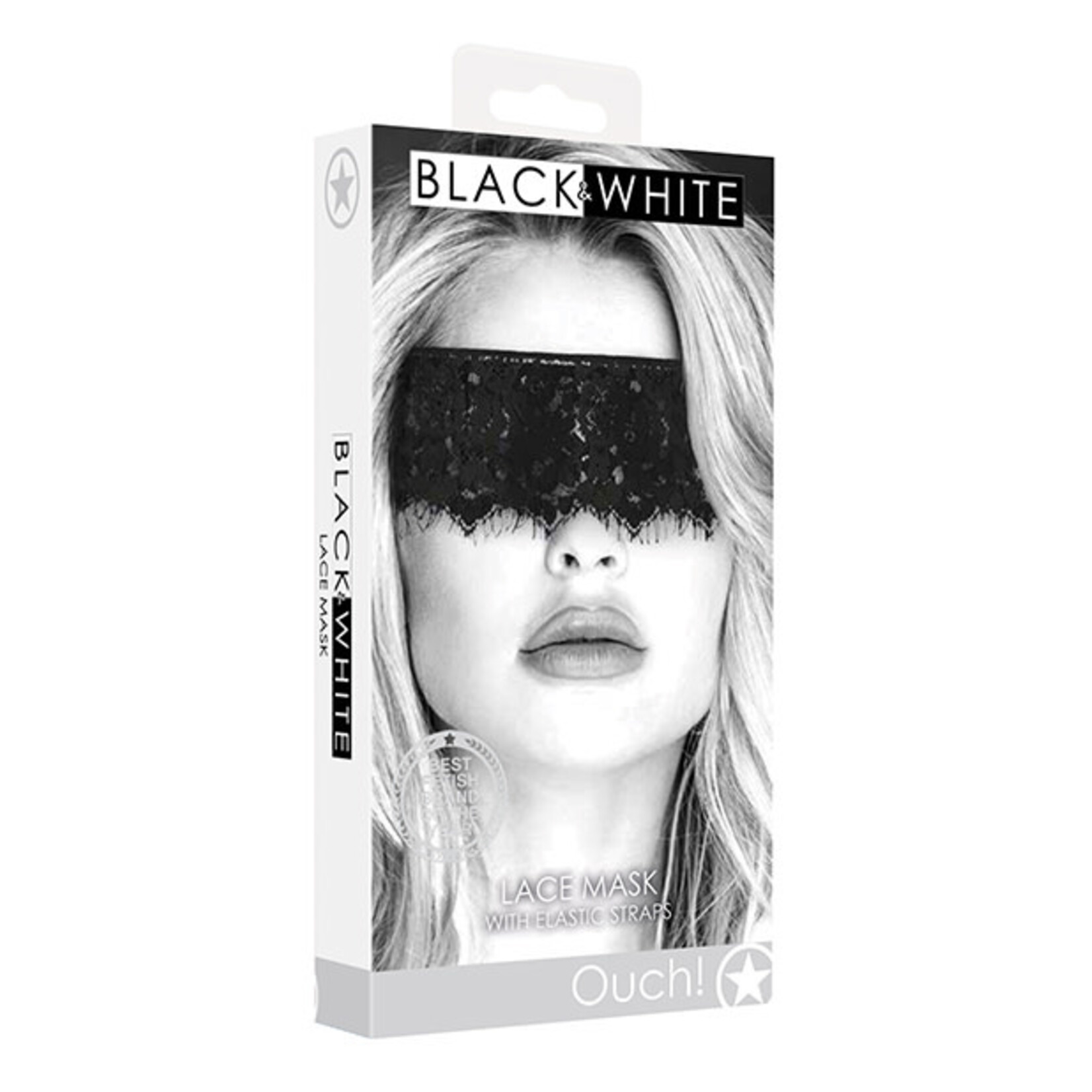 Shots Ouch! Shots Ouch Black & White Lace Mask w/Elastic Straps - Black