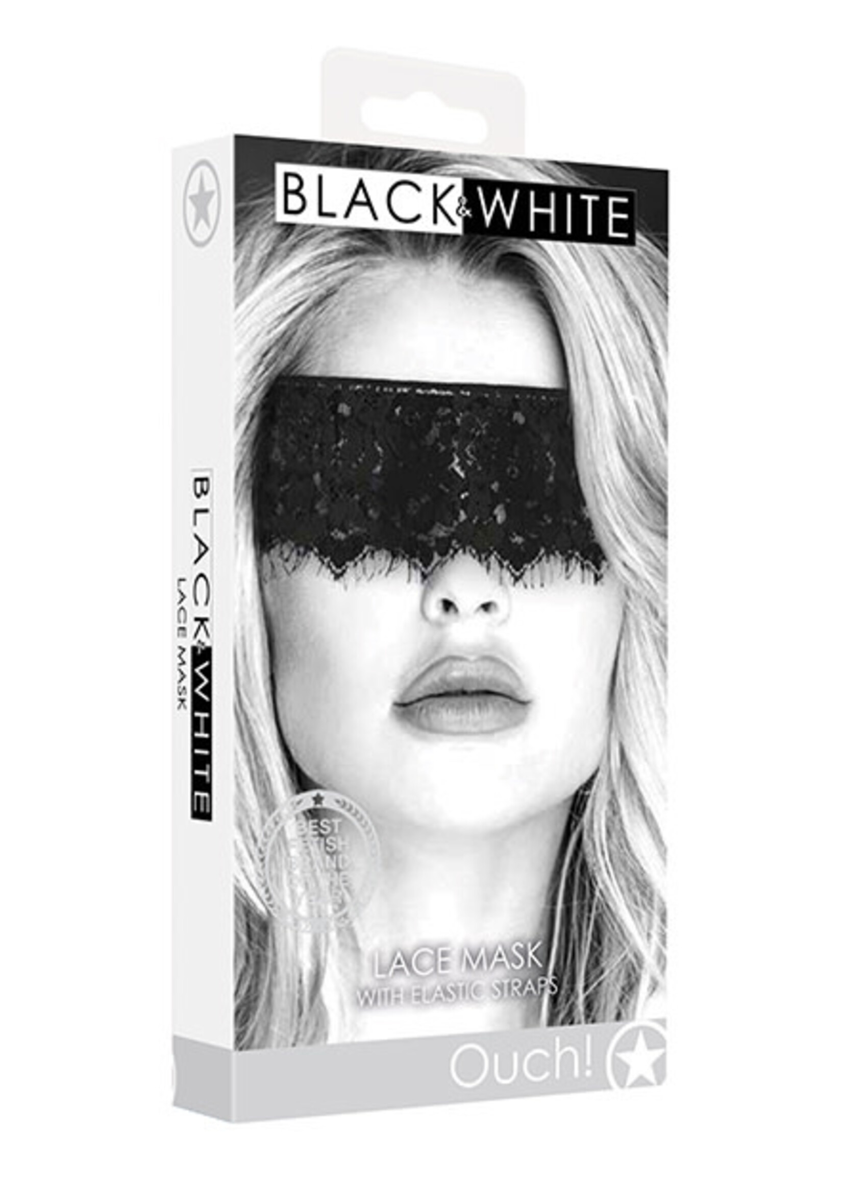 Shots Ouch! Shots Ouch Black & White Lace Mask w/Elastic Straps - Black