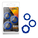 Blush Novelties Stay Hard Beaded Cock Rings - 3 Pack - Blue