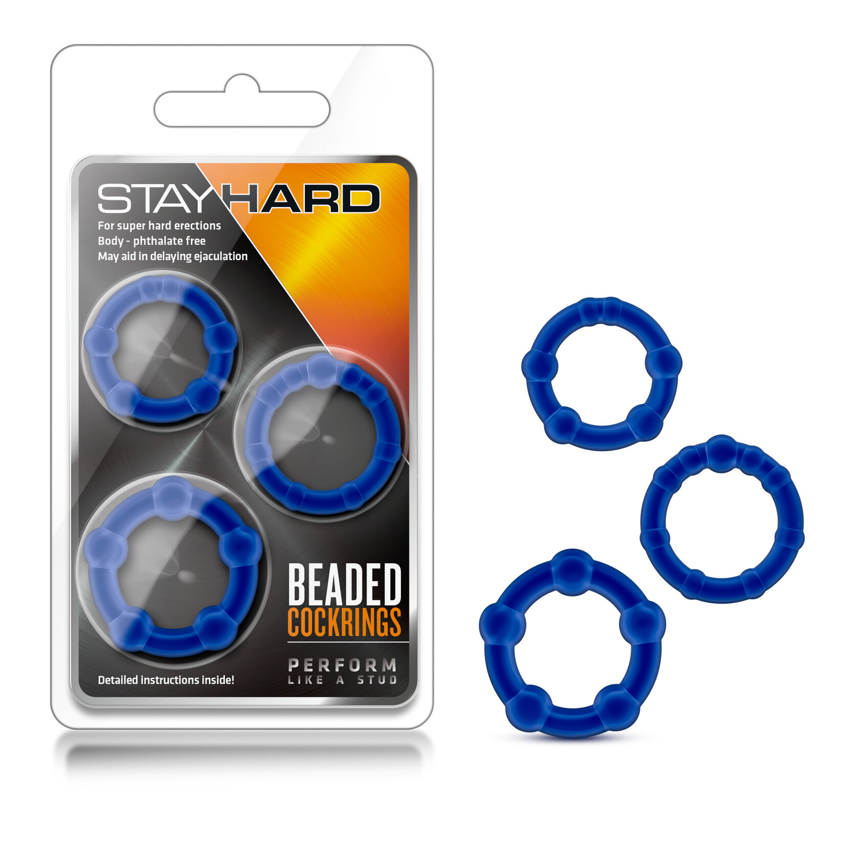 Blush Novelties Stay Hard Beaded Cock Rings - 3 Pack - Blue