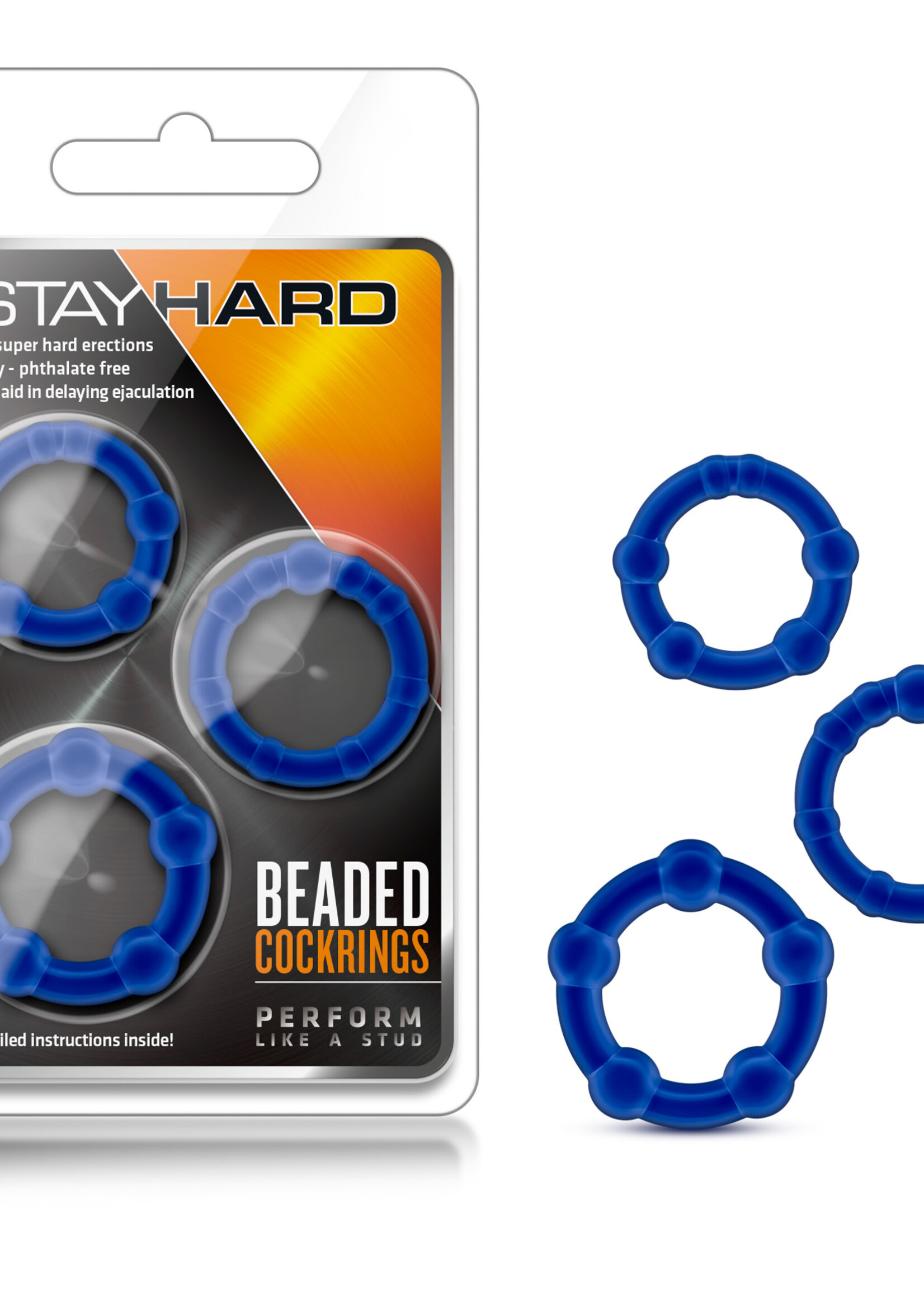 Blush Novelties Stay Hard Beaded Cock Rings - 3 Pack - Blue
