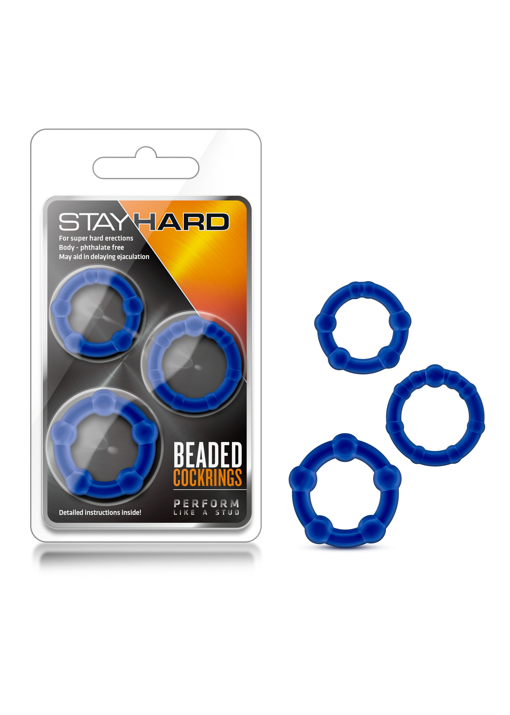 Blush Novelties Stay Hard Beaded Cock Rings - 3 Pack - Blue