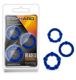 Blush Novelties Stay Hard Beaded Cock Rings - 3 Pack - Blue