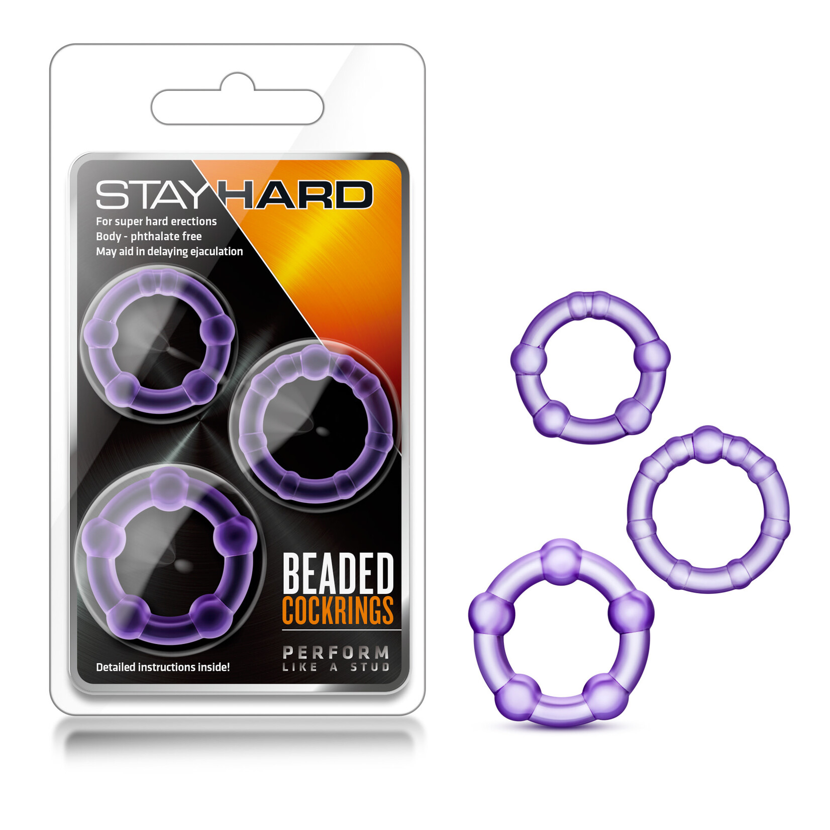 Blush Novelties Stay Hard Beaded Cockrings - 3 Pack - Purple