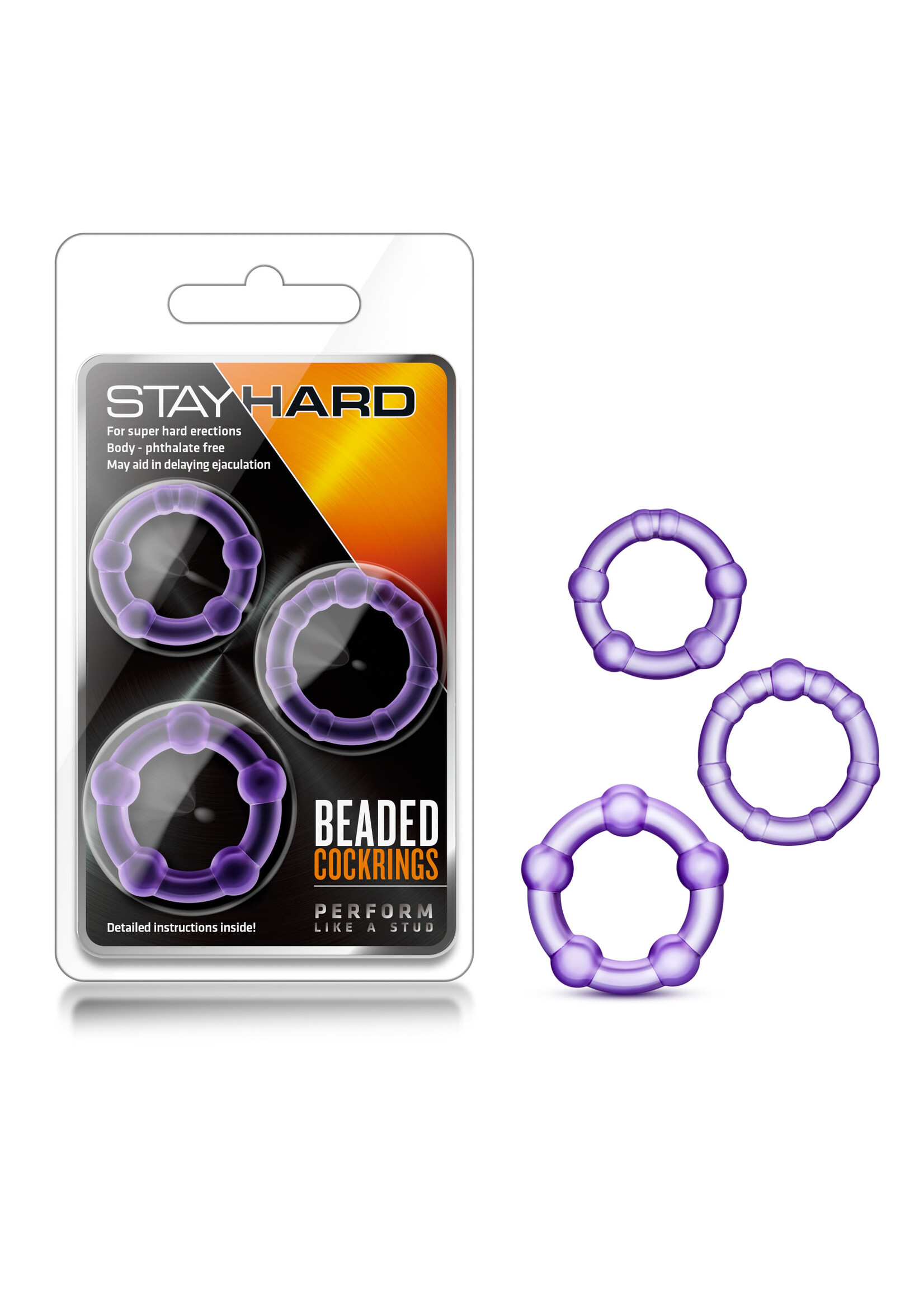 Blush Novelties Stay Hard Beaded Cockrings - 3 Pack - Purple