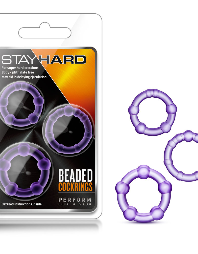 Blush Novelties Stay Hard Beaded Cockrings - 3 Pack - Purple