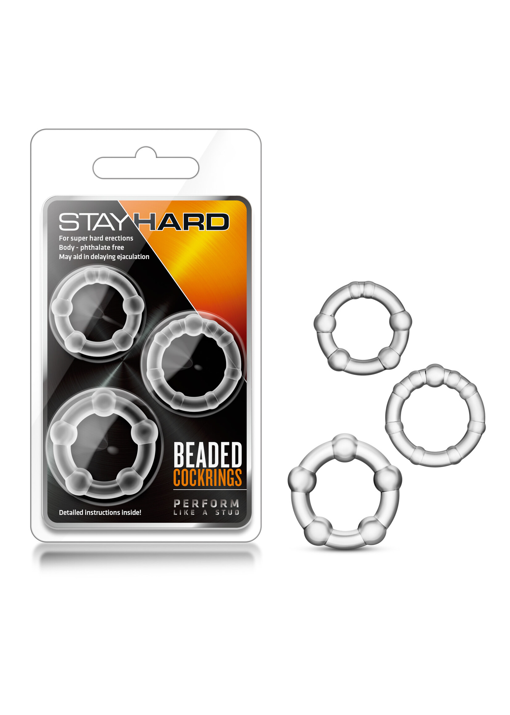 Blush Novelties Stay Hard Beaded Cockrings - 3 Pack - Clear