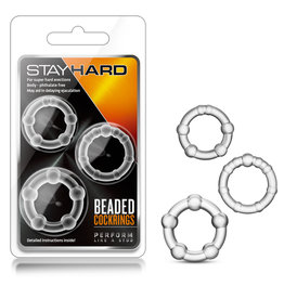 Blush Novelties Stay Hard Beaded Cockrings - 3 Pack - Clear
