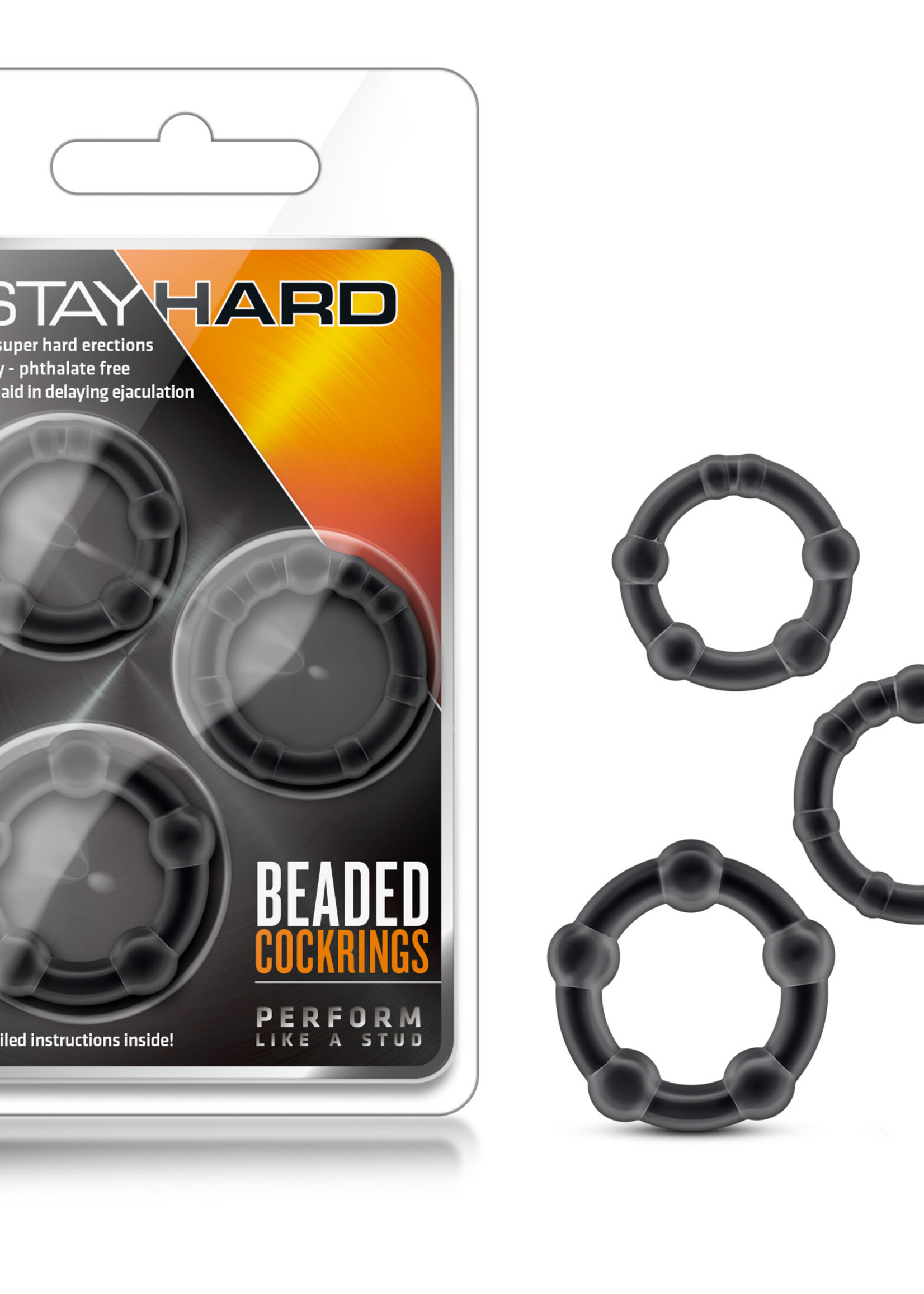 Blush Novelties Stay Hard Beaded Cockrings - 3 Pack - Black