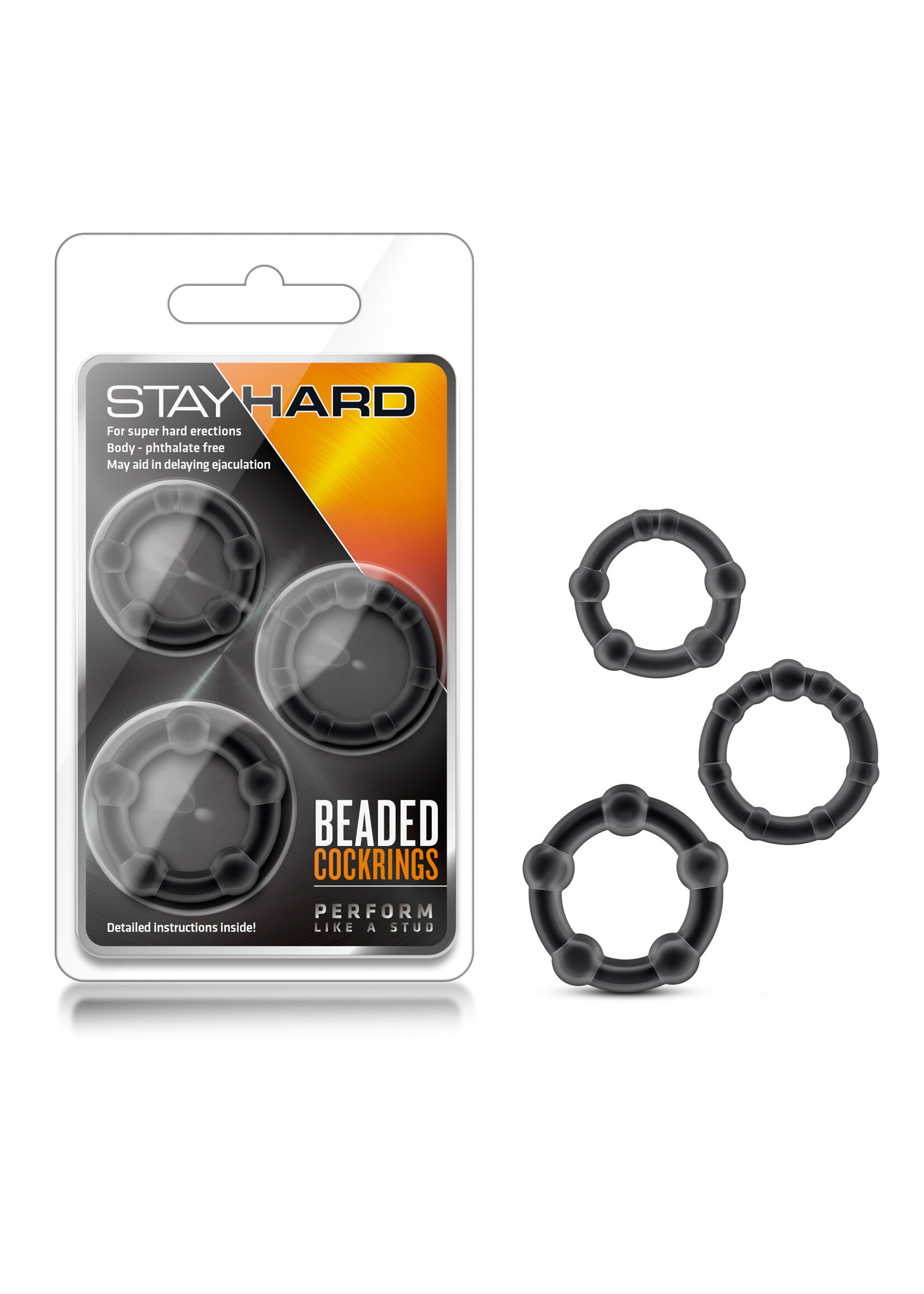 Blush Novelties Stay Hard Beaded Cockrings - 3 Pack - Black