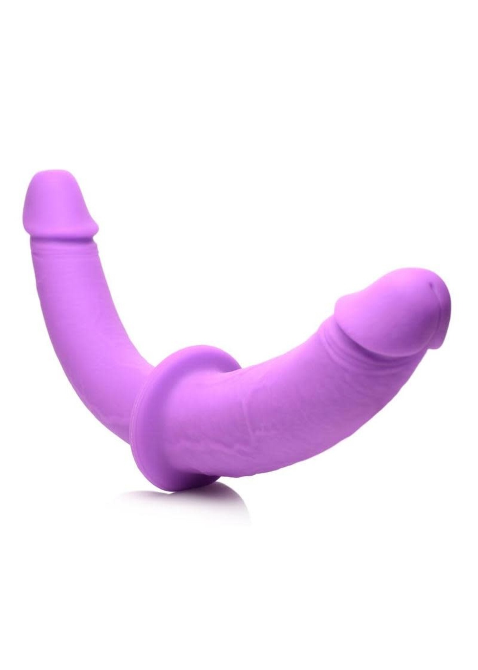 XR Brands Strap U Strap u Double Charmer Silicone Double Dildo with Harness - Purple