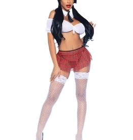 Leg Avenue 3 PC. Naughty School Girl, sheer crop top, mini skirt, tie collar O/S MULTICOLOR