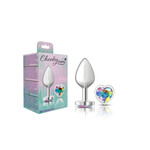Viben Cheeky Charms - Silver Metal Butt Plug - Heart - Clear
