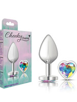 Viben Cheeky Charms - Silver Metal Butt Plug - Heart - Clear