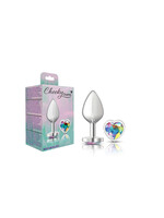Viben Cheeky Charms - Silver Metal Butt Plug - Heart - Clear