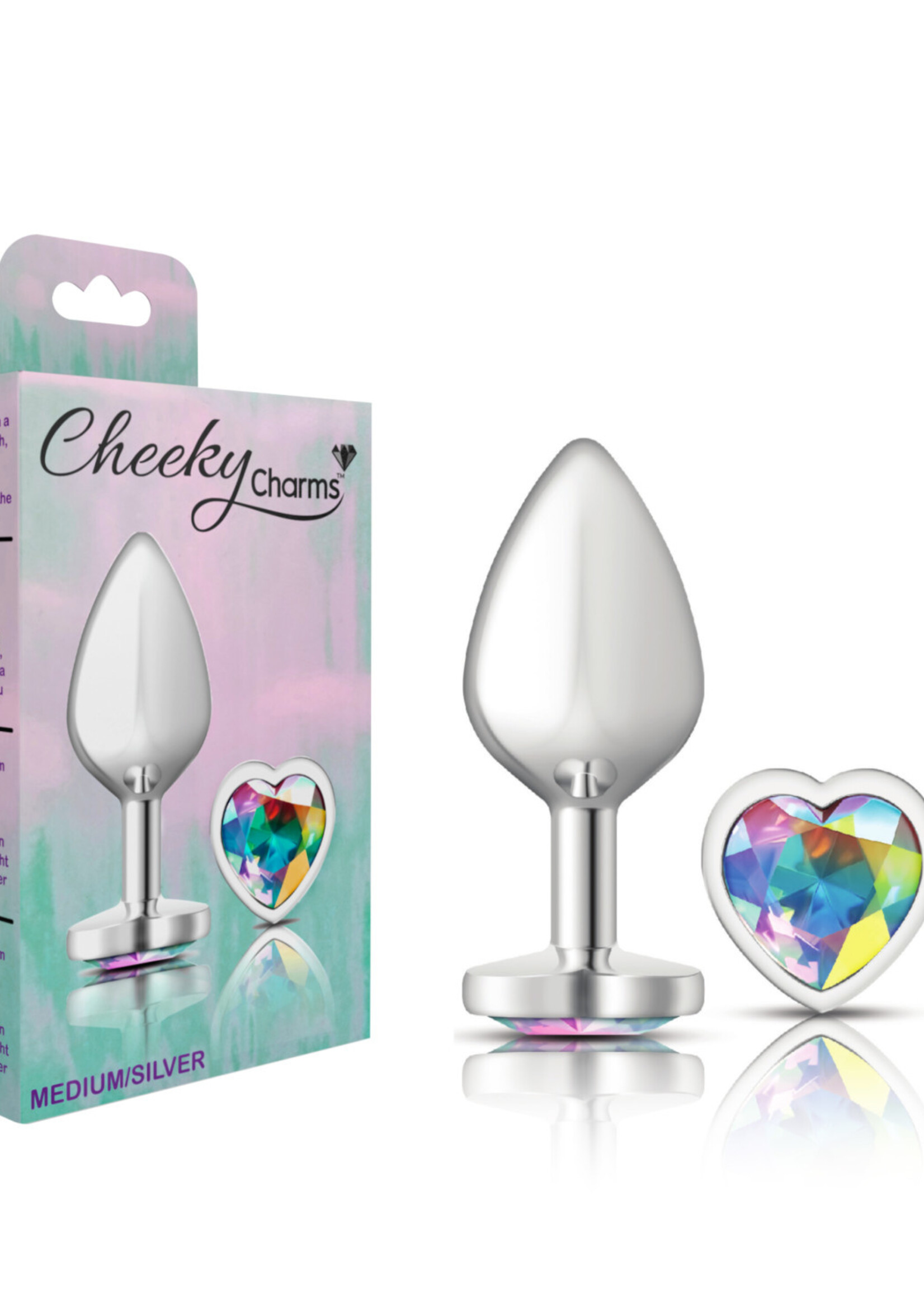 Viben Cheeky Charms - Silver Metal Butt Plug - Heart - Clear