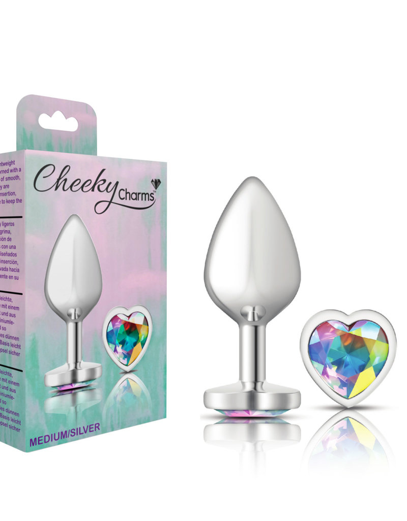 Viben Cheeky Charms - Silver Metal Butt Plug - Heart - Clear