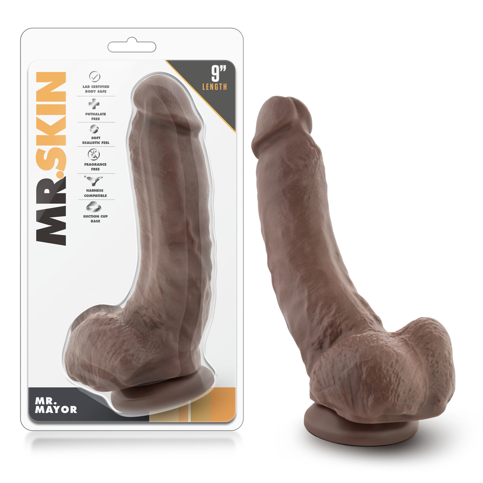 Blush Novelties Dr. Skin - Mr. Mayor 9" Dildo With Suction Cup - Chocolate