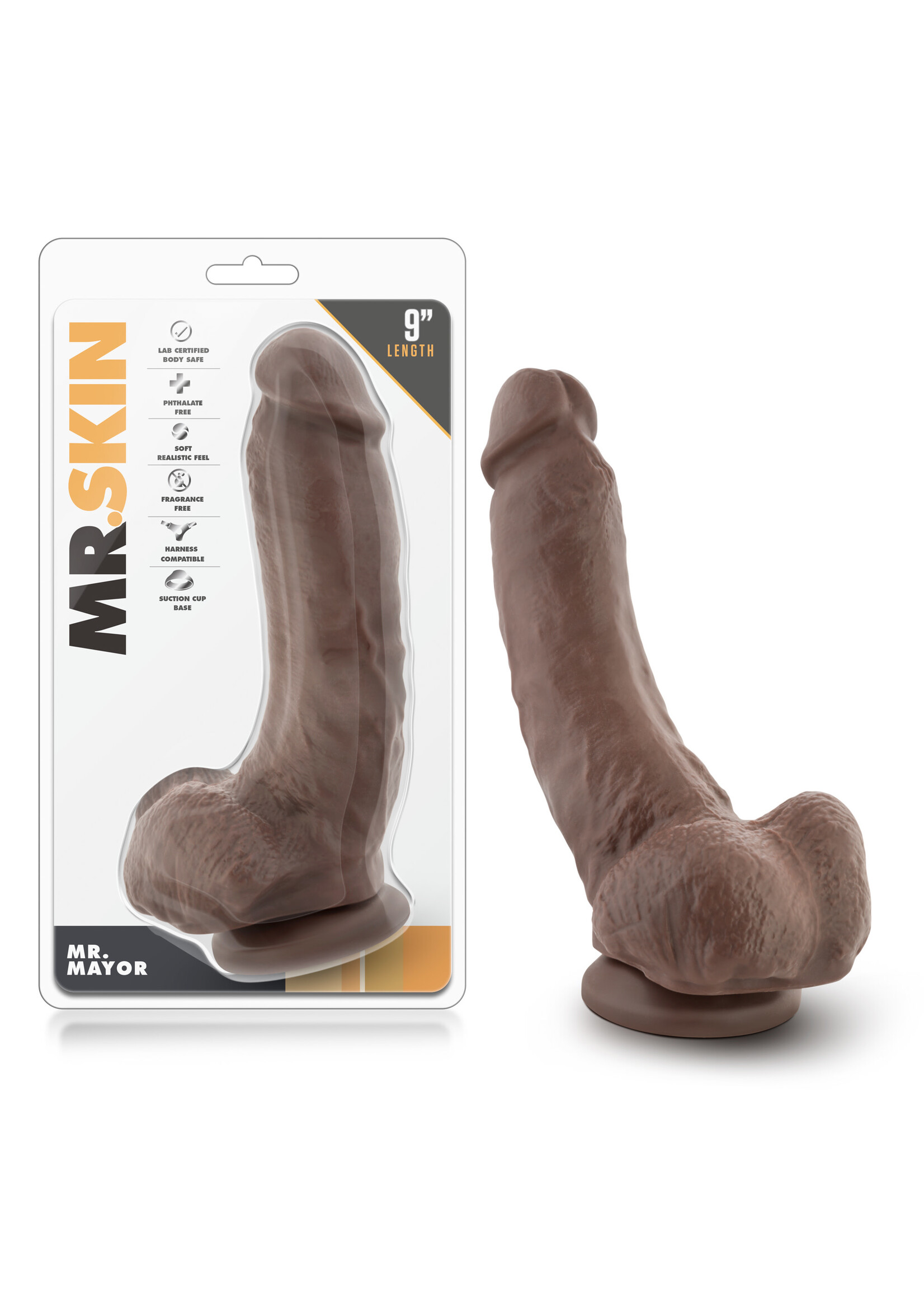 Blush Novelties Dr. Skin - Mr. Mayor 9" Dildo With Suction Cup - Chocolate