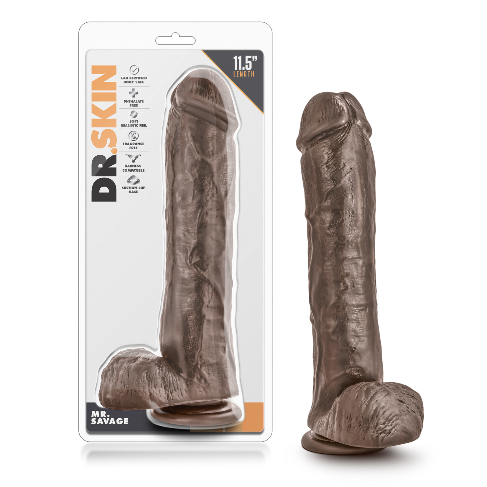 Blush Novelties Dr. Skin Mr. Savage 11.5" Dildo With Suction Cup - Chocolate