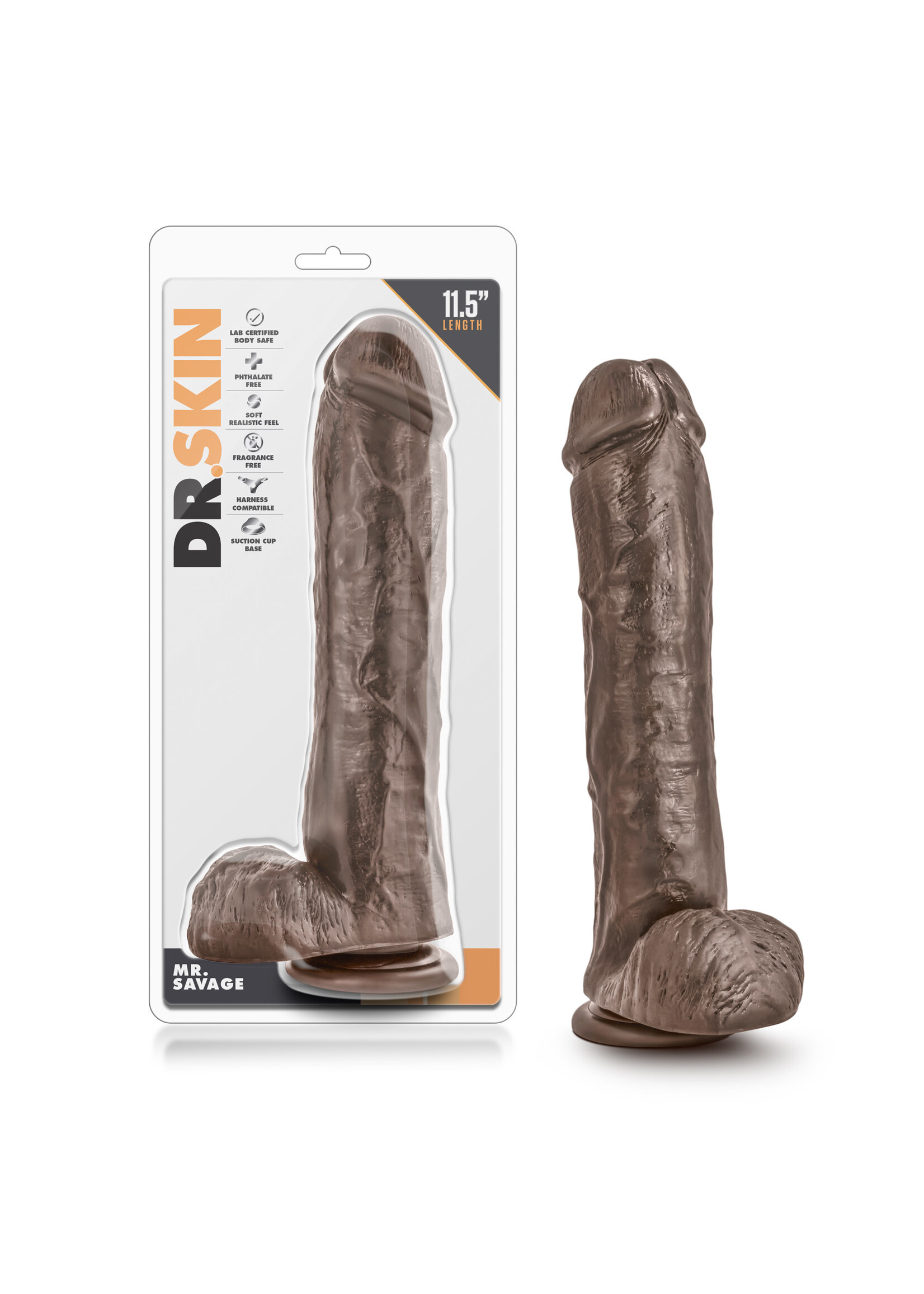 Blush Novelties Dr. Skin Mr. Savage 11.5" Dildo With Suction Cup - Chocolate