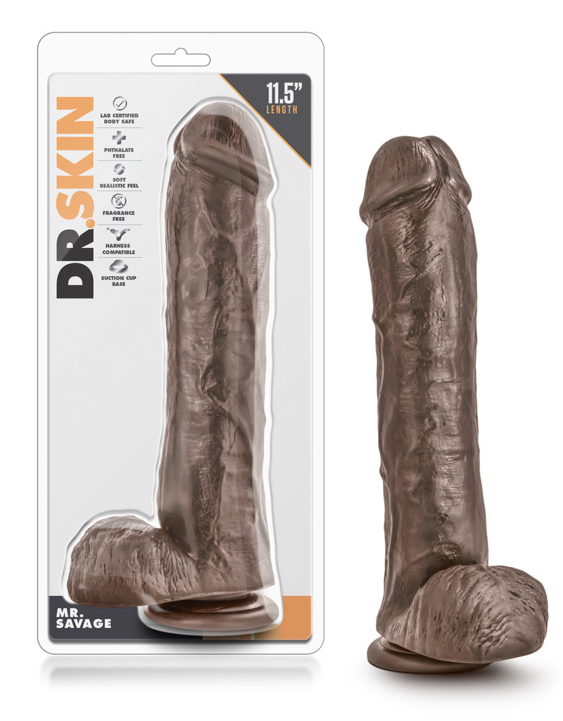 Blush Novelties Dr. Skin Mr. Savage 11.5" Dildo With Suction Cup - Chocolate
