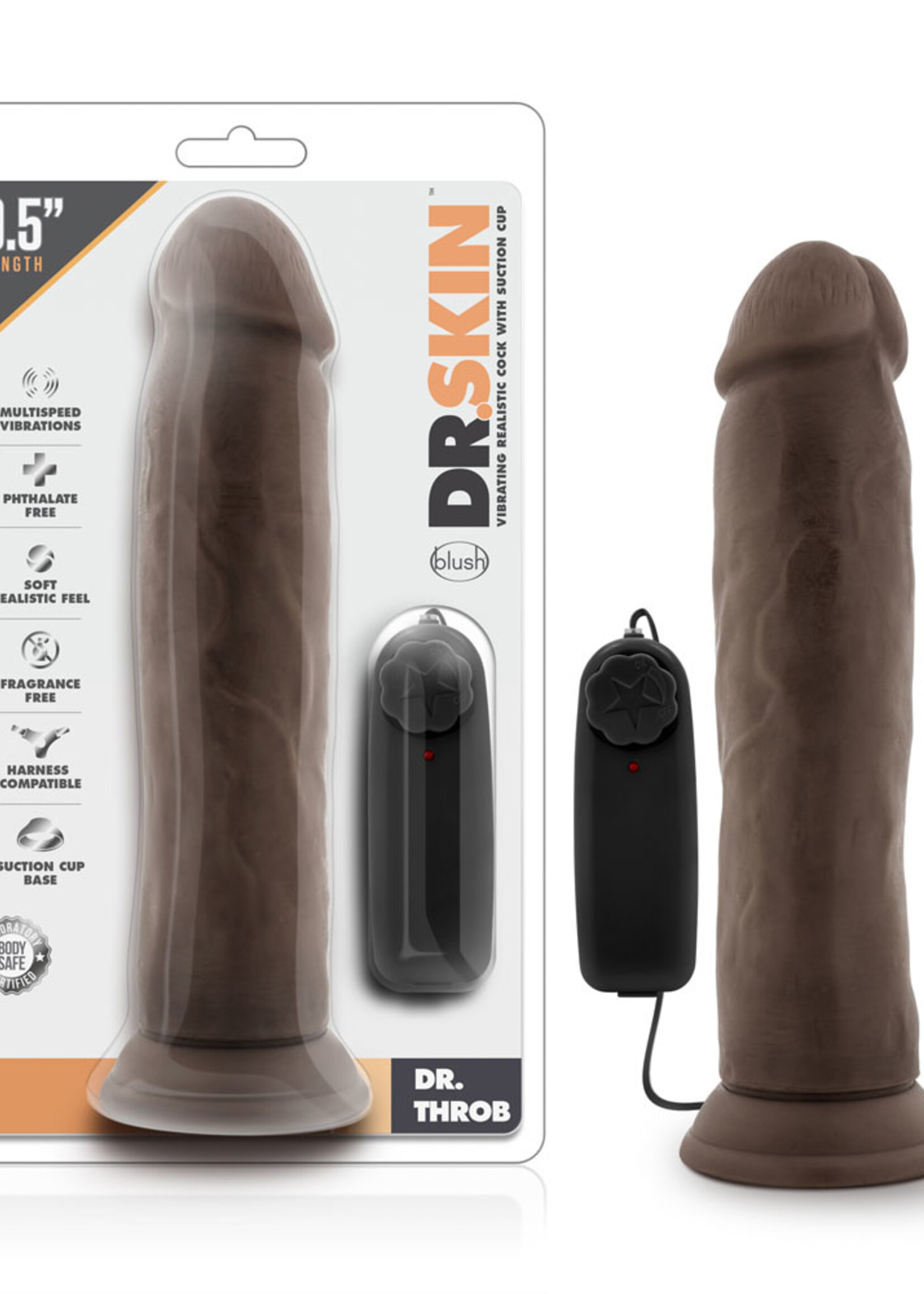 Blush Novelties Dr. Skin - Dr. Throb - 9.5 Inch Vibrating Realistic Cock With Suction Cup - Chocolate