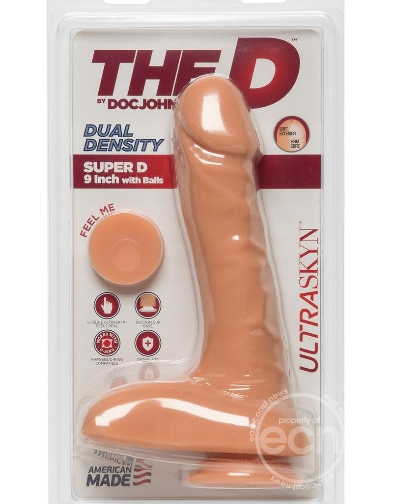 Doc Johnson The D Super D Dual Density Ultraskin Realistic Dong With Balls Vanilla 9 Inch
