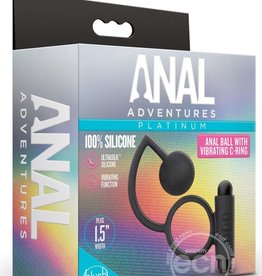 Blush Novelties Anal Adventures - Platinum - Silicone Anal Ball With Vibrating C-Ring - Black