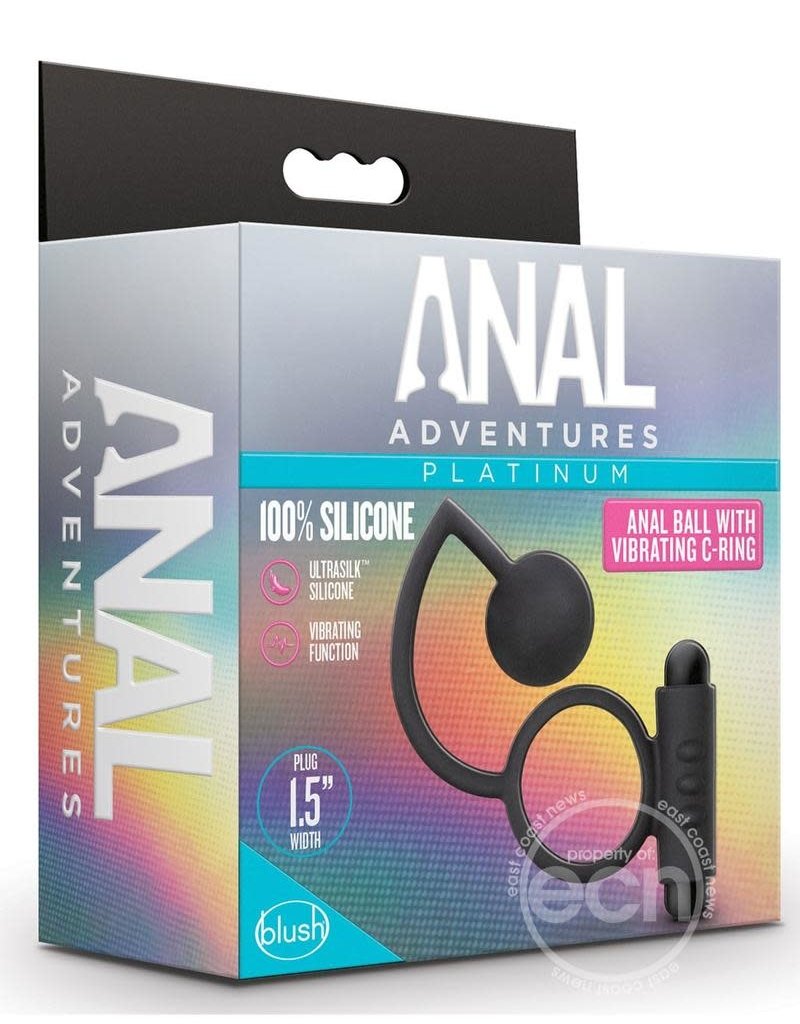 Blush Novelties Anal Adventures - Platinum - Silicone Anal Ball With Vibrating C-Ring - Black