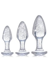 XR Brands Booty Sparks Booty Sparks Glitter Gem Anal Plug Set 3pc - S/M/L - Silver