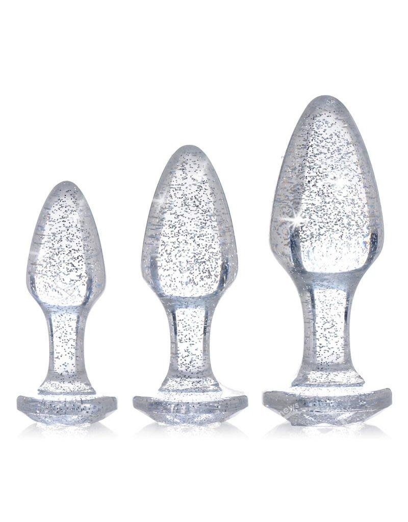 XR Brands Booty Sparks Booty Sparks Glitter Gem Anal Plug Set 3pc - S/M/L - Silver