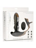 XR Brands Thunder Plugs Thunder Plugs Rechargeable 10X Thrusting Silicone Vibrator with Cock & Ball Strap - Black