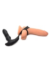 XR Brands Thunder Plugs Thunder Plugs Rechargeable 10X Thrusting Silicone Vibrator with Cock & Ball Strap - Black