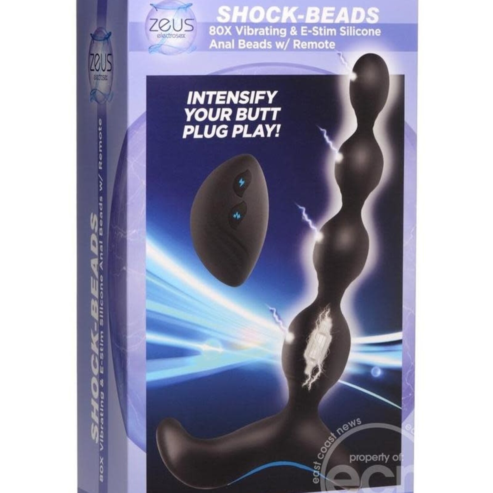XR Brands Zeus Electrosex Zeus Shock Beads 80X Vibrating & E-Stim Rechargeable Silicone Anal Beads with Remote Control