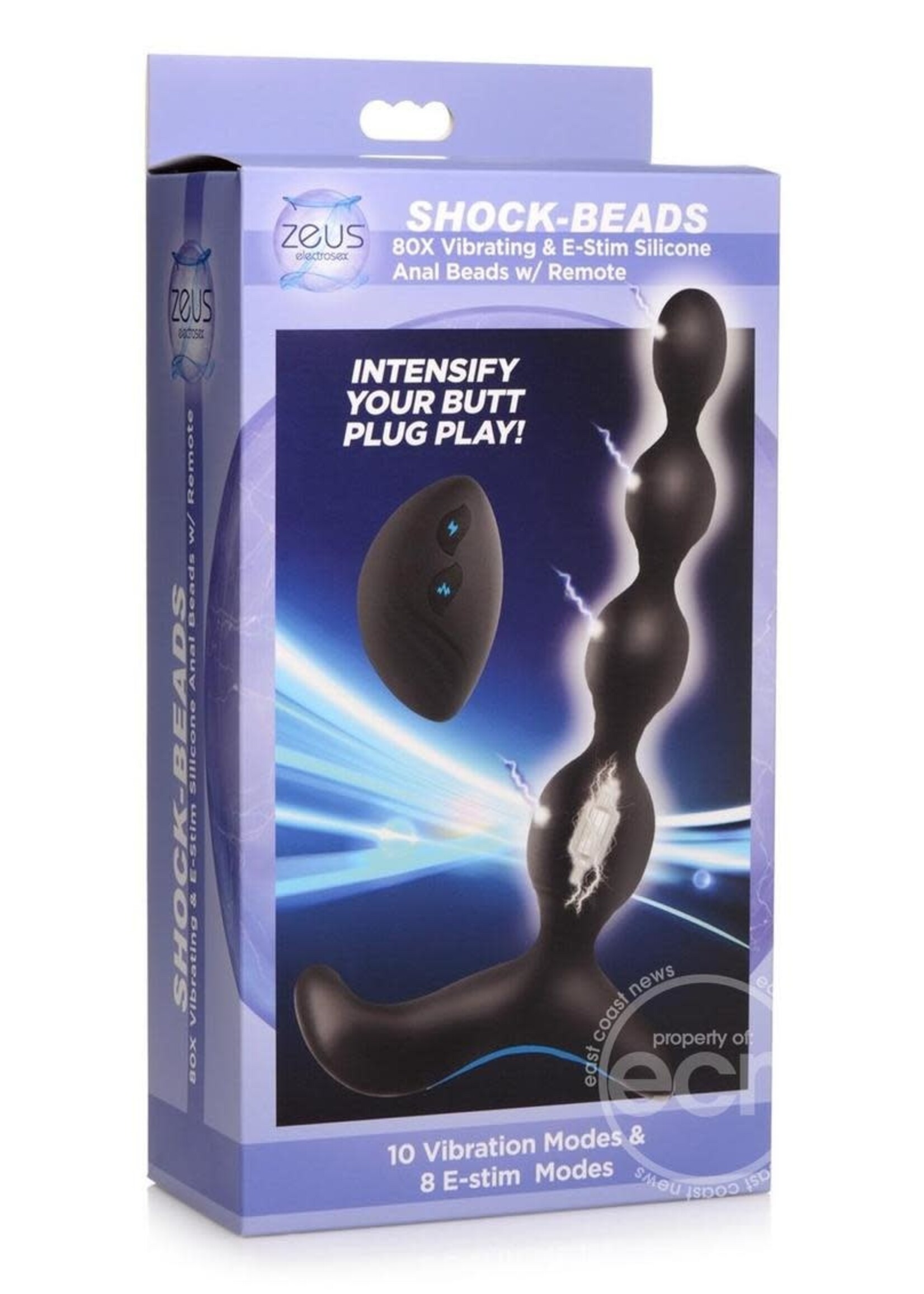 XR Brands Zeus Electrosex Zeus Shock Beads 80X Vibrating & E-Stim Rechargeable Silicone Anal Beads with Remote Control