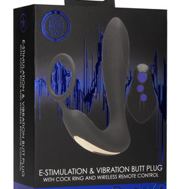 Shots Ouch! E-Stimulation and Vibration Butt Plug With Cock Ring and Wireless Remote Control - Black