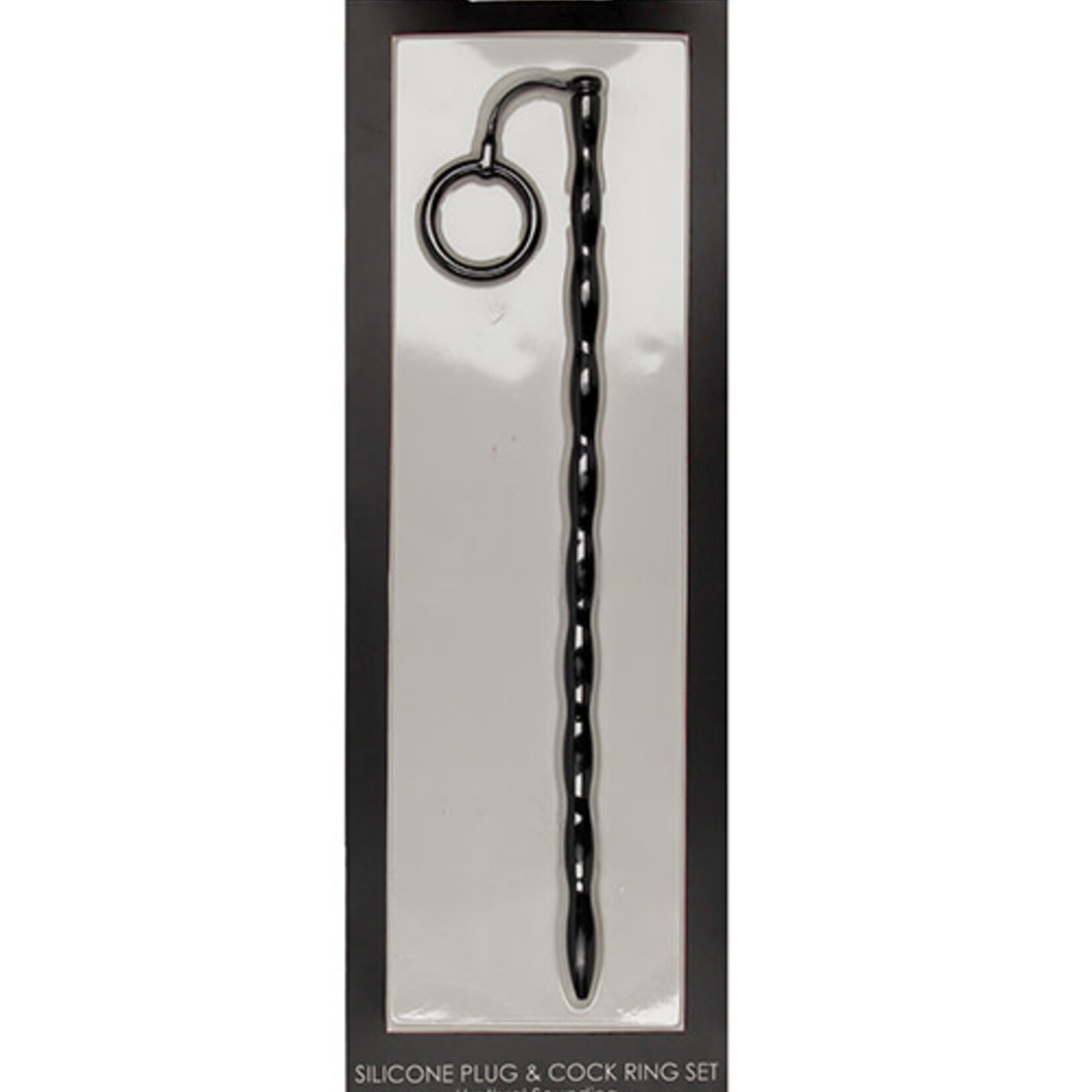 Shots Ouch! Shots Ouch Urethral Sounding Silicone Plug & Cock Ring Set - Black
