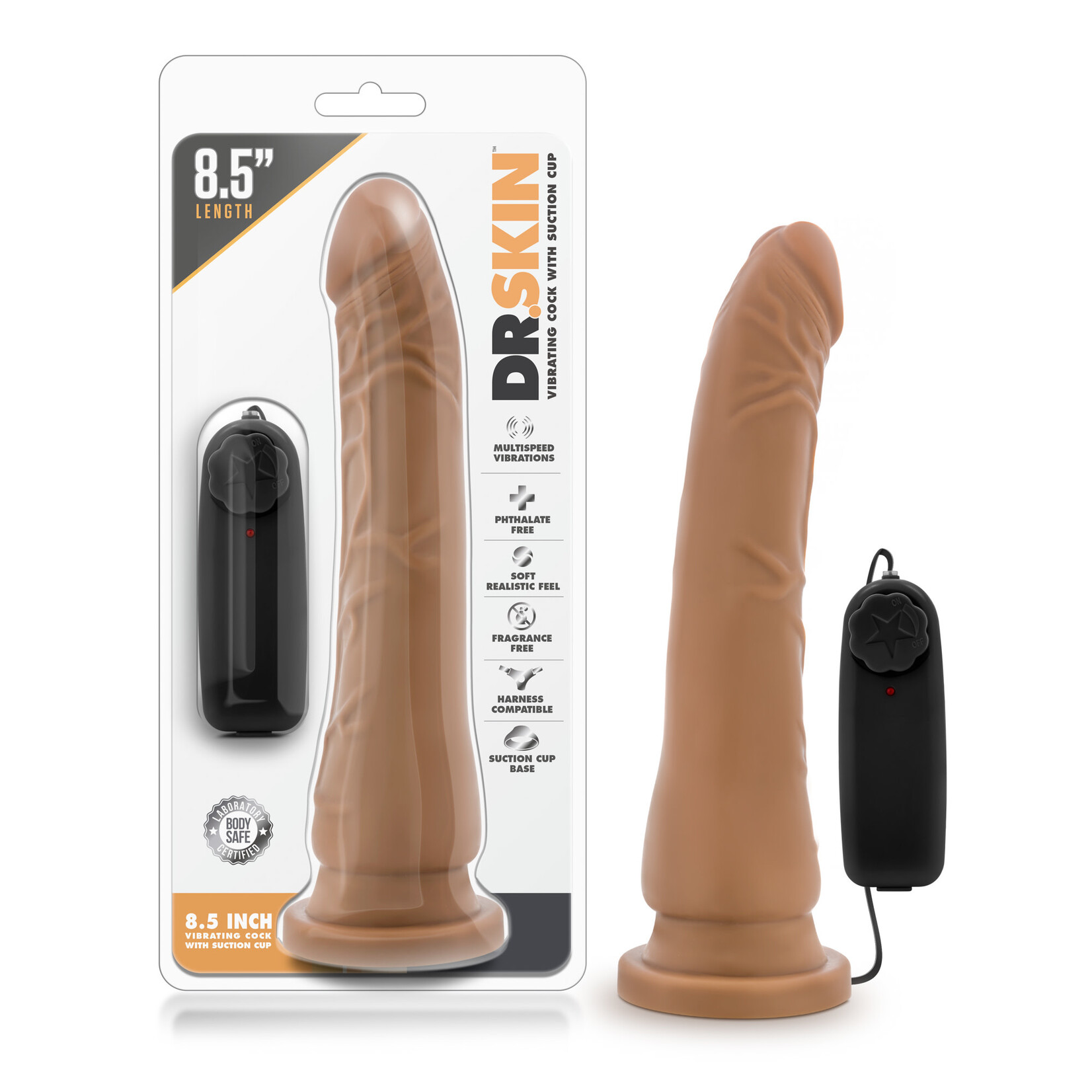 Blush Novelties Dr. Skin - 8.5 Inch Vibrating Realistic Cock With Suction Cup - Mocha
