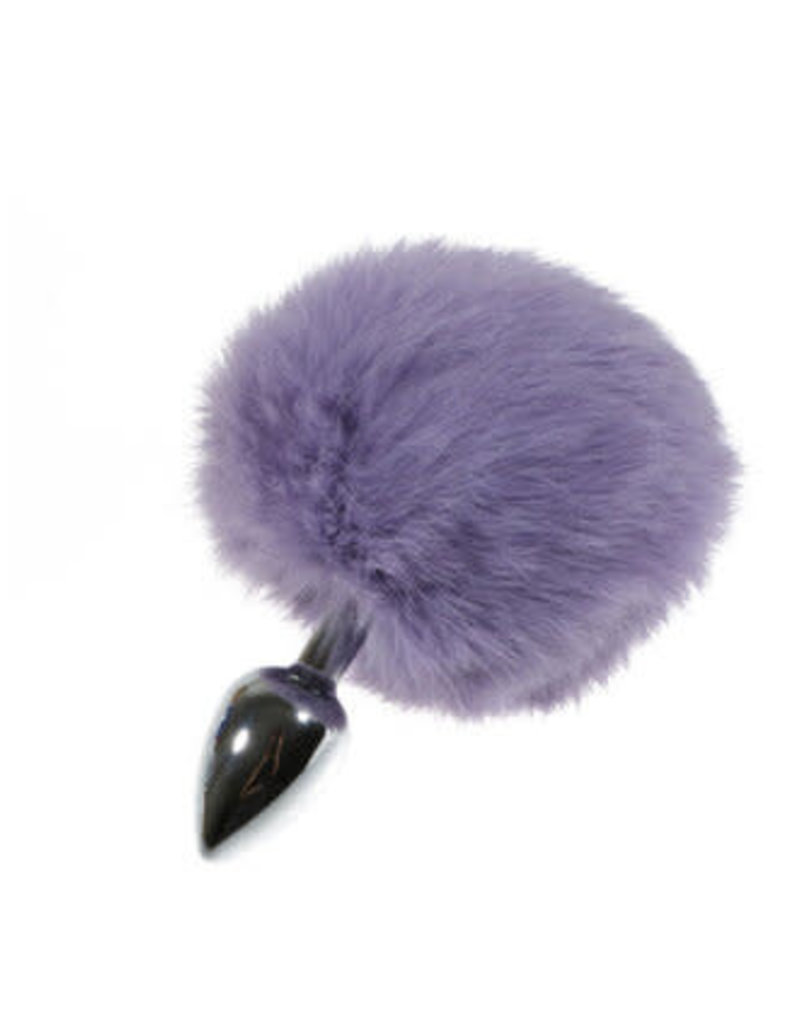 Touch of Fur Lavender Rabbit Fur Bunny Tail on Medium Stainless Steel Plug